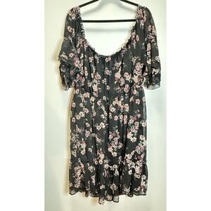 Torrid Dress Black Floral Off Shoulder‎ SZ3 Ruffle Sleeves Chiffon Sheer Peasant